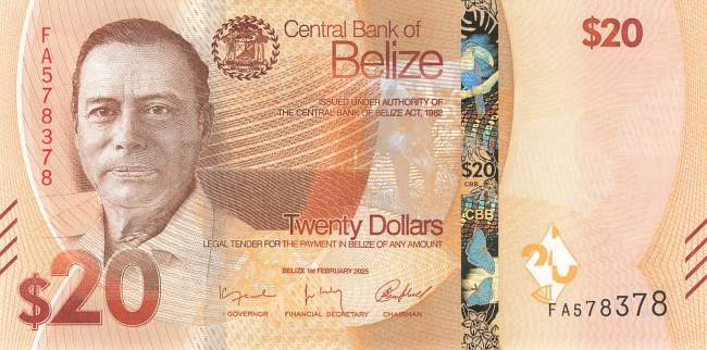 Belize 20 Dollar p76 2025
